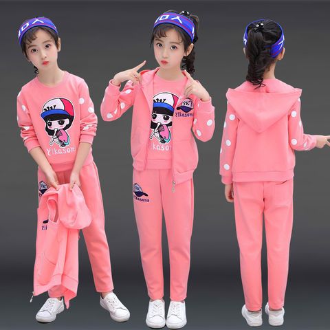 Casual Simple Style Cartoon Printing Cotton Girls Clothing Sets