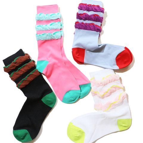 Women's Simple Style Color Block Velvet Nylon Ruffles Crew Socks A Pair