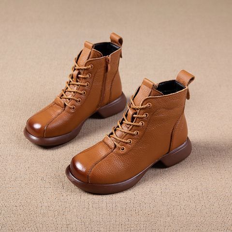 Women's Basic Vintage Style Solid Color Round Toe Martin Boots