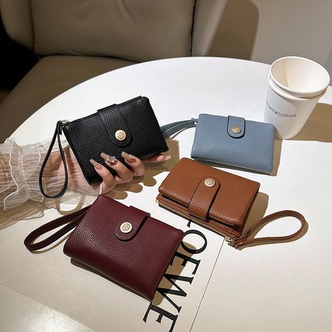 Women's Solid Color Pu Leather Zipper Buckle Coin Purses
