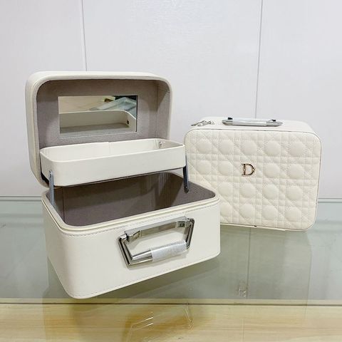 Classic Style Solid Color Pu Leather Square Makeup Bags