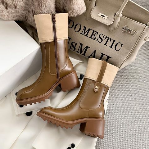 Women's Vintage Style Solid Color Square Toe Classic Boots