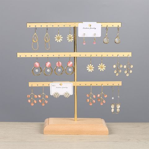 Simple Style Solid Color Solid Wood Iron Jewelry Rack