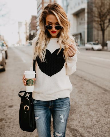 Women's Sweater Long Sleeve Sweaters & Cardigans Elegant Heart Shape