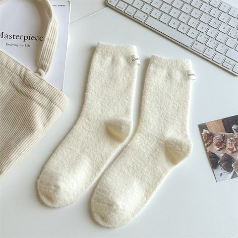 Women's Simple Style Solid Color Cotton Crew Socks A Pair