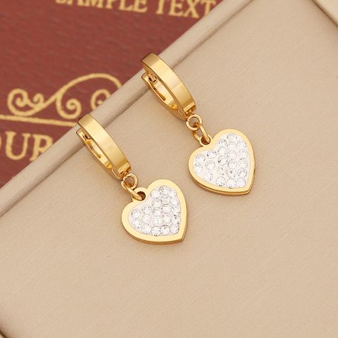 1 Pair Elegant Streetwear Commute Cross Heart Shape Inlay Stainless Steel Artificial Diamond Drop Earrings