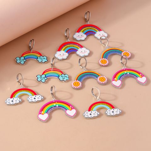 Wholesale Jewelry Simple Style Classic Style Rainbow Plastic Zinc Alloy Printing Drop Earrings