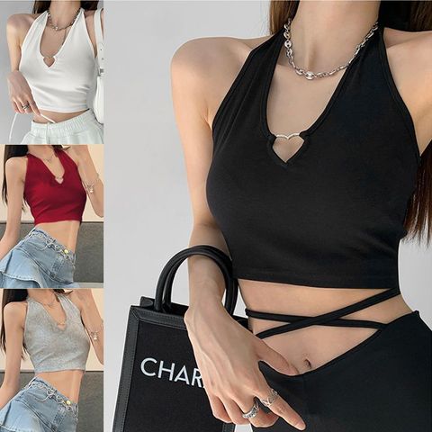 Women's Vest Tank Tops Criss Cross Backless Simple Style Simple Solid Color