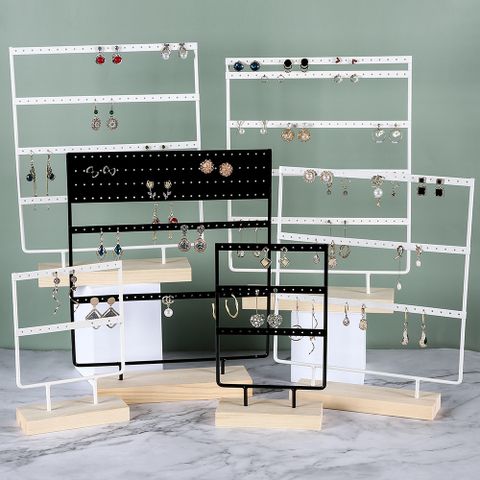 Simple Style Solid Color Wood Iron Jewelry Rack