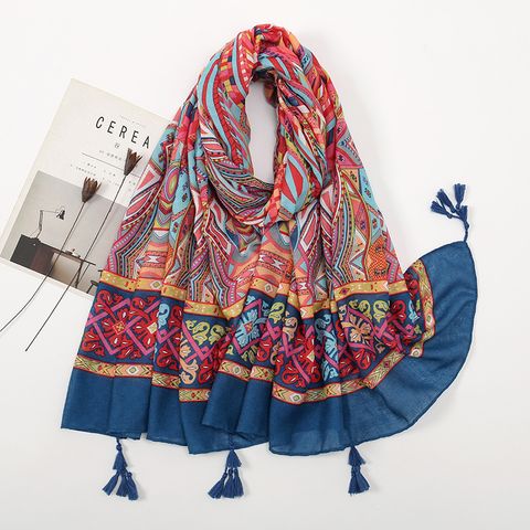 Women's Retro Color Block Polyester Printing Scarf