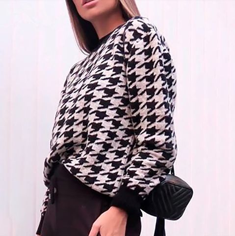 Women's Sweater Long Sleeve Sweaters & Cardigans Casual Houndstooth