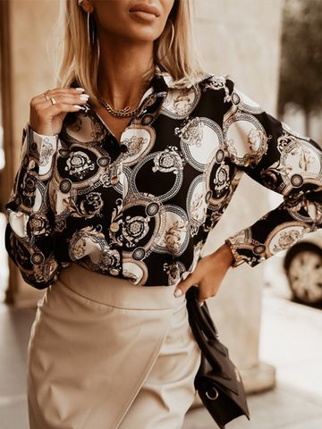 Women's Blouse Long Sleeve Blouses Elegant British Style Abstract Leopard