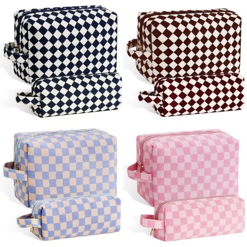 Basic Square Lingge Cotton Checkered Square Makeup Bags