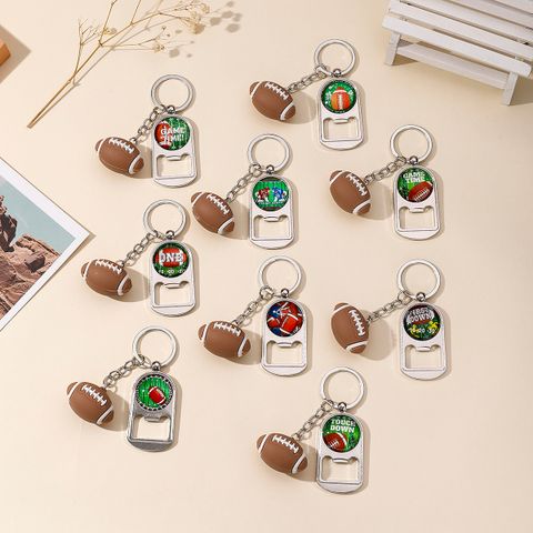 Casual Nordic Style Sports Ball Pvc Alloy Glass Printing Plating Silver Plated Super Bowl Bag Pendant Can Openers Keychain