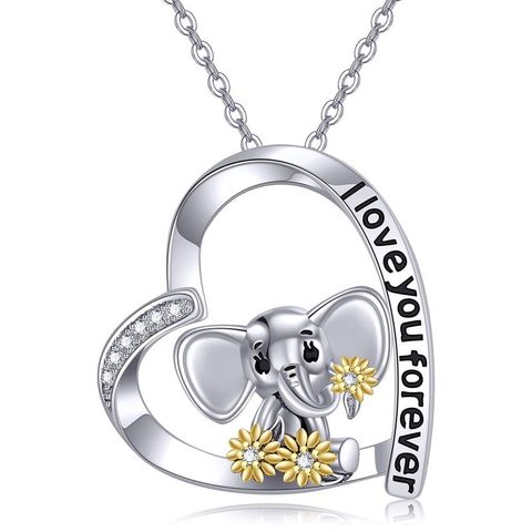 Elegant Simple Style Heart Shape Elephant Alloy Plating Mother'S Day Women's Pendant Necklace