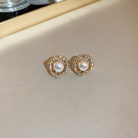 1 Pair Elegant Letter Bow Knot Inlay Metal Copper Pearl Zircon Drop Earrings