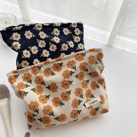 Cute Vintage Style Flower Polyester Corduroy Square Makeup Bags