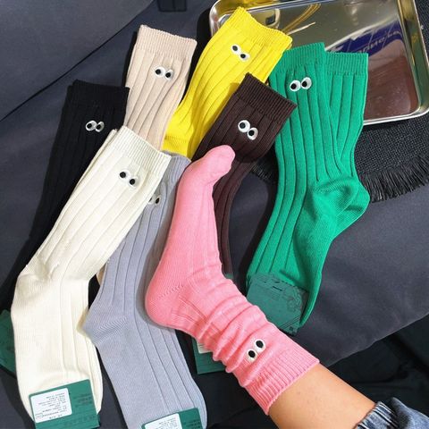 Women's Sports Solid Color Cotton Crew Socks A Pair