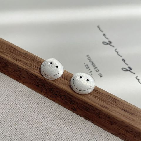 1 Pair Simple Style Smiley Face Enamel Sterling Silver Ear Studs