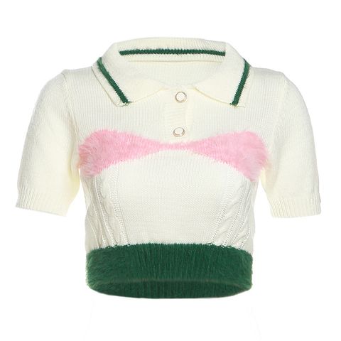 Women's T-shirt Short Sleeve Sweaters & Cardigans Button Elegant Streetwear Color Block