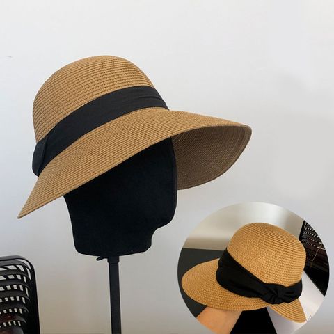 Women's Elegant Classical Color Block Flat Eaves Straw Hat