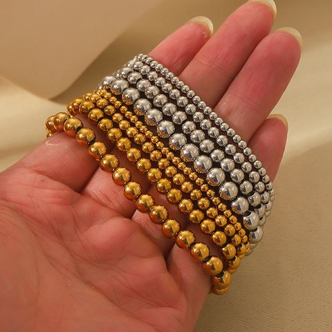 Ig Style Solid Color Stainless Steel Beaded Plating 18k Gold Plated Bracelets