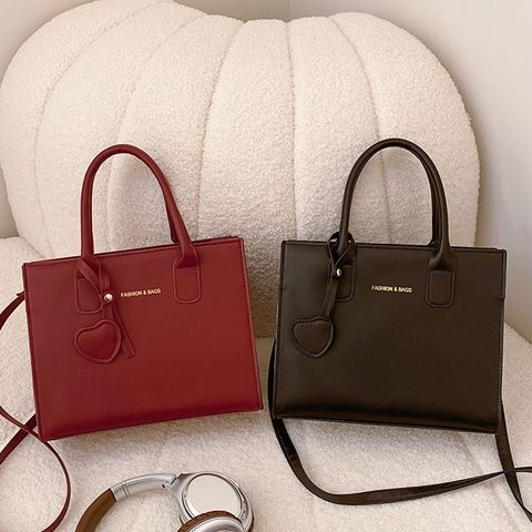 Women's Pu Leather Solid Color Classic Style Square Zipper Handbag