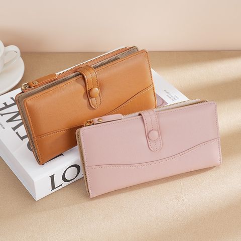 Women's Solid Color Pu Leather Flip Cover Wallets