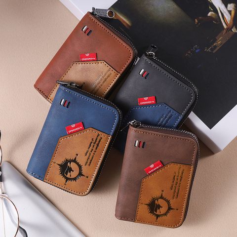 Unisex Solid Color Pu Leather Zipper Small Wallets