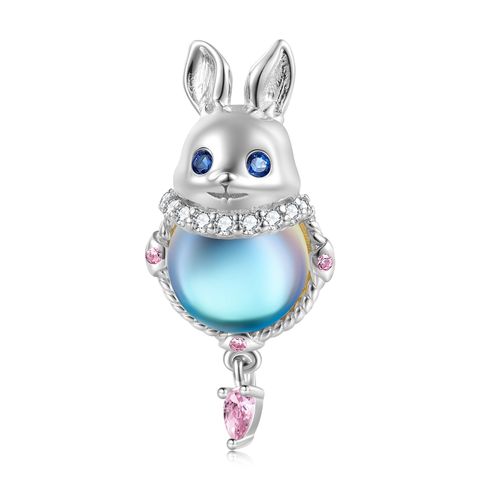 Sterling Silver Cartoon Style Rabbit Animal Plating Inlay Moonstone Zircon Pendant Necklace