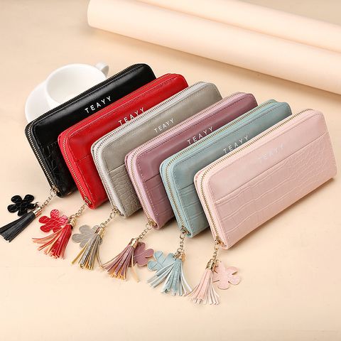 Women's Letter Solid Color Pu Leather Zipper Wallets