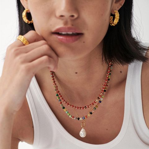 Simple Style Color Block Natural Stone Copper Beaded Women's Bracelets Necklace