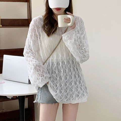 Women's Knitwear Long Sleeve Sweaters & Cardigans Hollow Out Simple Style Solid Color
