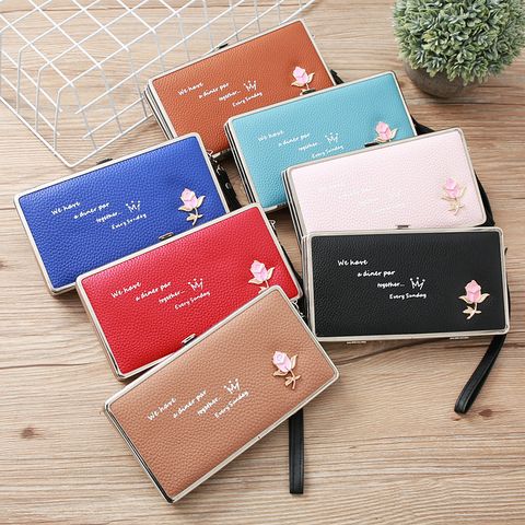 Fashion Lychee Pattern Long Multifunctional Embroidered Portable Wallet Wholesale