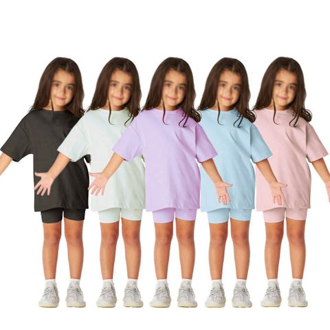 Sports Solid Color Cotton Girls Clothing Sets