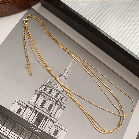 Vintage Style Solid Color Titanium Steel Plating Layered Necklaces