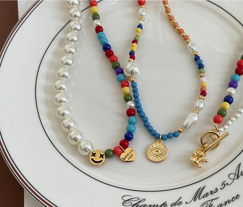 Luxury Fashion Special-interest Design Rainbow Beaded Smiley Necklace