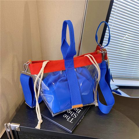 Women's Medium PVC Color Block Vacation Beach Magnetic Buckle Jelly Bag