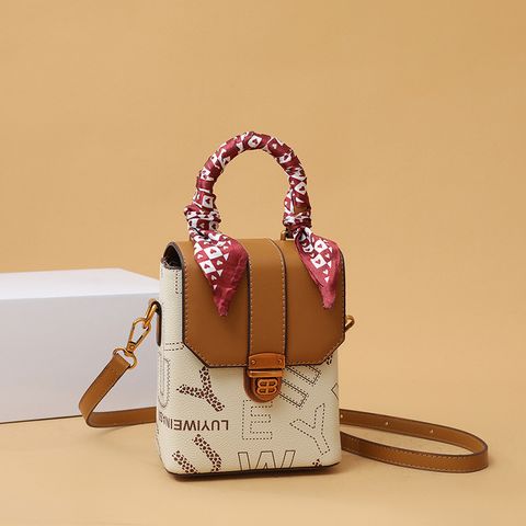 Women's Small Pu Leather Geometric Vintage Style Lock Clasp Handbag