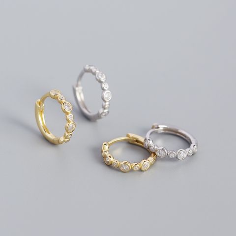 S925 Sterling Silver Geometric Row Diamond Inlaid Earrings Wholesale Nihaojewelry
