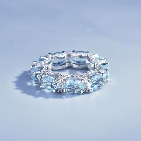 Anillo De Fila Azul Marino Con Micro Incrustaciones De Diamantes Pulsera De Aguamarina De Encaje De Galaxia Anillo Del Tesoro De Color