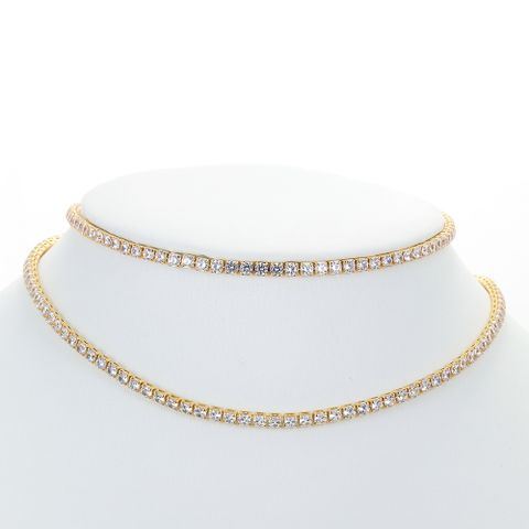 Fashion Single Row Diamond Zircon Round Tennis Chain Copper Necklace