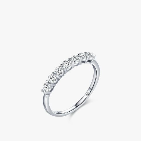 Fashion S925 Sterling Silver Inlaid Row Diamond Index Finger Ring Female