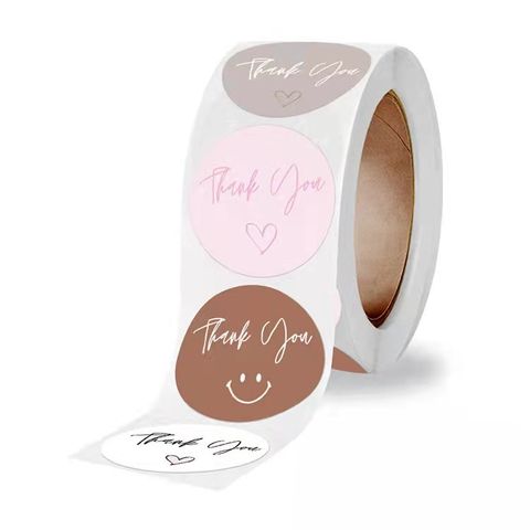 Copper Plate Sticker Thank You Pink Love Smiley Bakery Gift Sealing Sticker Label