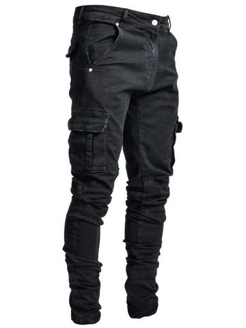 Men's Casual Fashion Solid Color Full Length Pocket Jeans