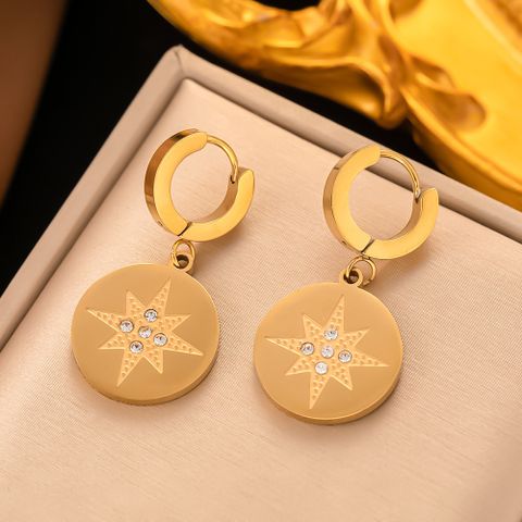 1 Pair Elegant Star Leaves Butterfly Enamel Plating Inlay 304 Stainless Steel Acrylic Artificial Rhinestones 18K Gold Plated Drop Earrings