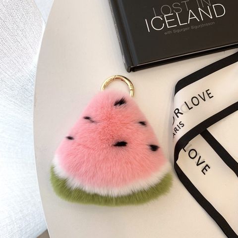 Cute Watermelon Rex Rabbit Fur Unisex Bag Pendant Keychain