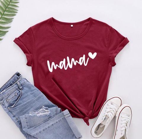 Women's T-shirt Short Sleeve T-Shirts MAMA Streetwear Letter Heart Shape