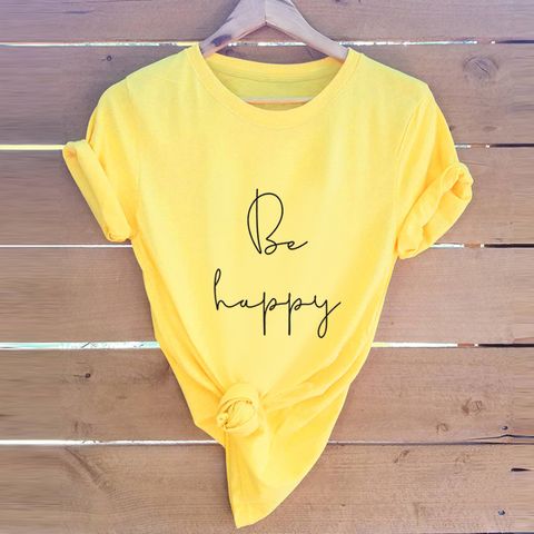 In Stock!    European And American Be Happy Letter Printing Large Size Short Sleeve Women's T-shirt