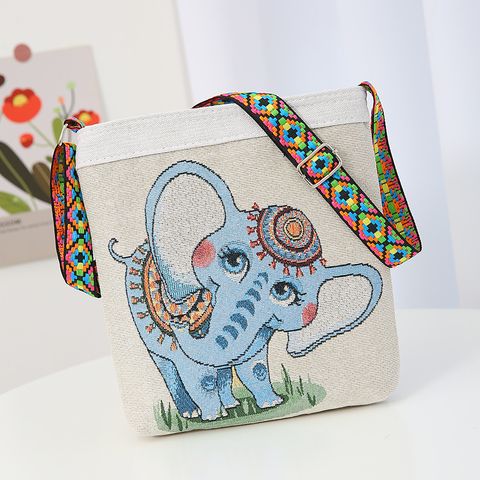 Women's Medium Cotton And Linen Animal Cute Zipper Shoulder Bag